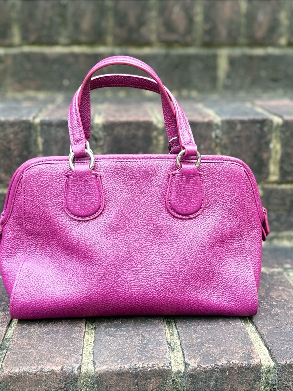 COACH Pebbled Leather Satchel in Berry - Picture 7 of 12